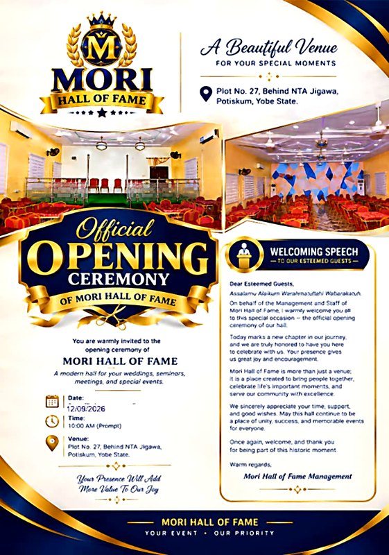 Official opening ceremony, 12 September 2026